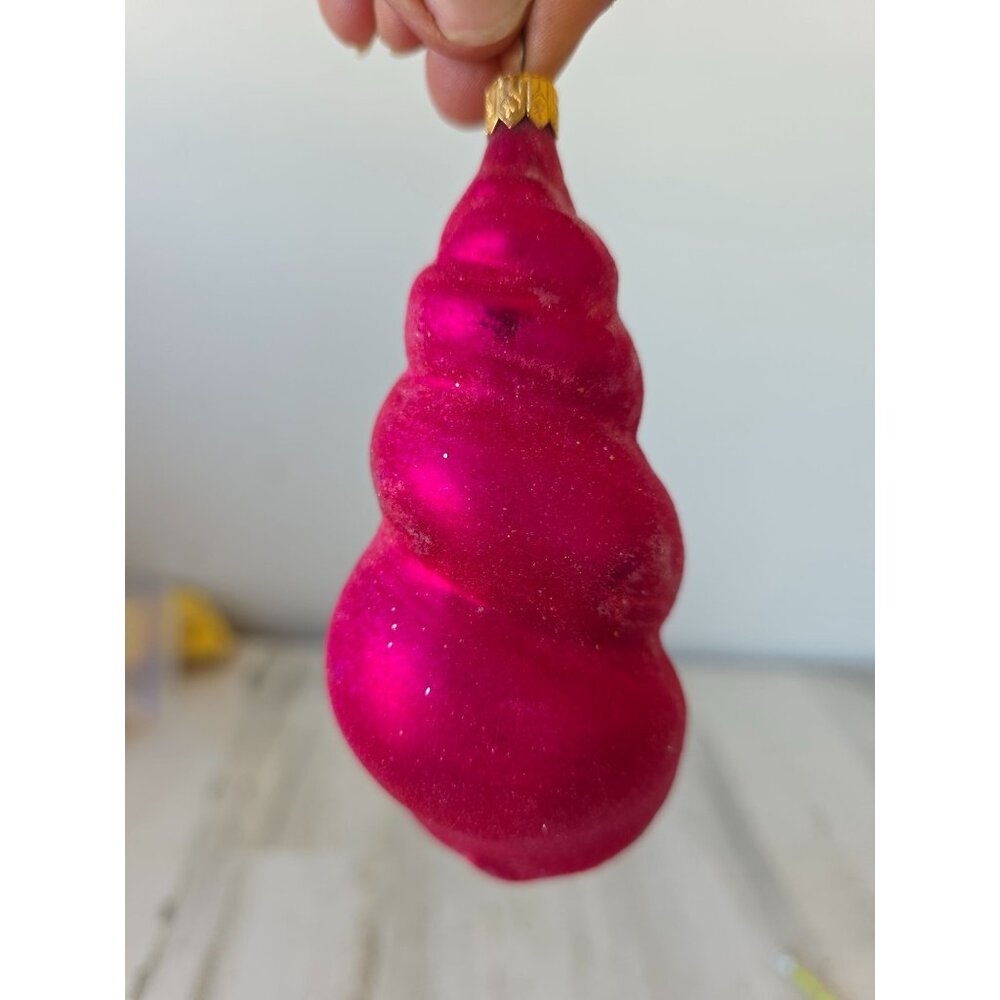 Vintage radko pink sea swirl seashell shell glitter glass ornament Beach Hawaiia